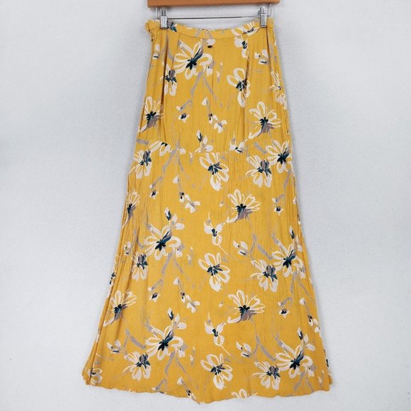 Oneill Skirt Womens Small Yellow Floral Maxi Double Slit Beach Swim Cover Casual - Picture 12 of 16